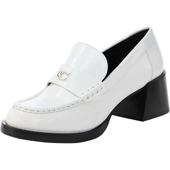 Coach Shoes - Coach Women's Size 10 Optic White Natalie Leather Loafer Shoes 2" Block Heel